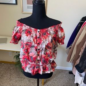 Dressbarn Floral Button Down Off Shoulder Size M